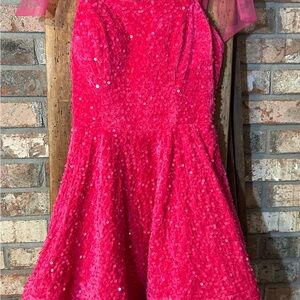 Amazon Pink Sequin Halter Cocktail Dress